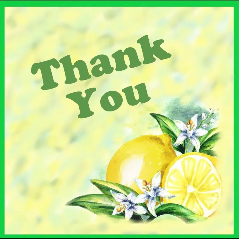 200 (2x2 Inch) Square Stickers, Lemons Blossoms High Gloss, Thank You PRICE FIRM
